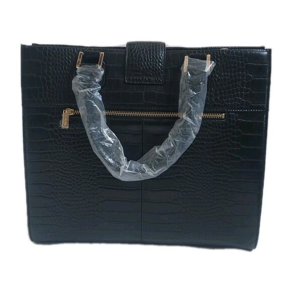 NWT GLASS Handbags "Boss Lady" Black Alligator Vegan Leather W/Interior Light! - Picture 4 of 12